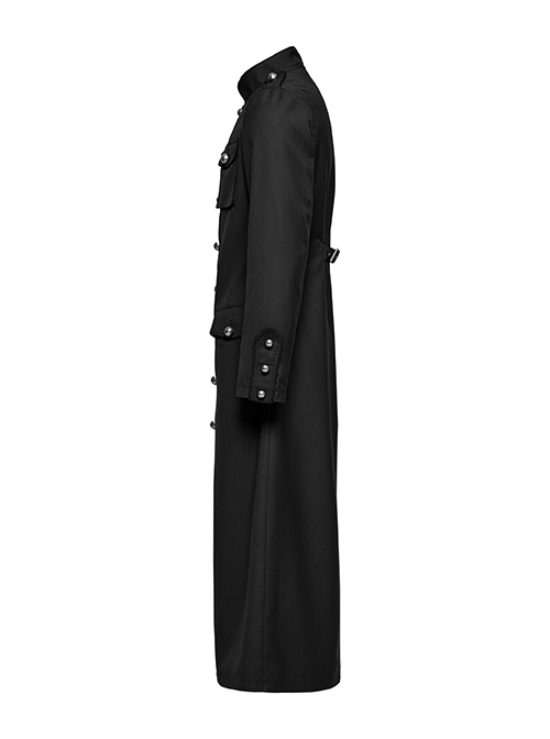 Handsome Black Non Elastic Woven Woven With Red Webbing Embellished With Punk Style Fitted Stand Collar Long Sleeved Jacket