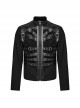 Personalized Black Non Elastic Twill Woven Splicing Taped Center Front Eyelet Strap With Japanese Button Punk Style Long Sleeved Zippered Jacket
