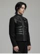 Personalized Black Non Elastic Twill Woven Splicing Taped Center Front Eyelet Strap With Japanese Button Punk Style Long Sleeved Zippered Jacket