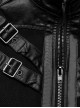 Personalized Black Non Elastic Twill Woven Splicing Taped Center Front Eyelet Strap With Japanese Button Punk Style Long Sleeved Zippered Jacket