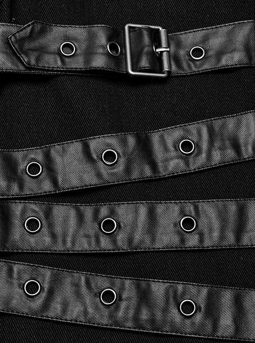 Personalized Black Non Elastic Twill Woven Splicing Taped Center Front Eyelet Strap With Japanese Button Punk Style Long Sleeved Zippered Jacket