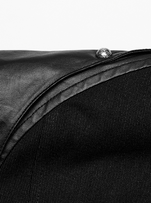 Personalized Black Non Elastic Twill Woven Splicing Taped Center Front Eyelet Strap With Japanese Button Punk Style Long Sleeved Zippered Jacket