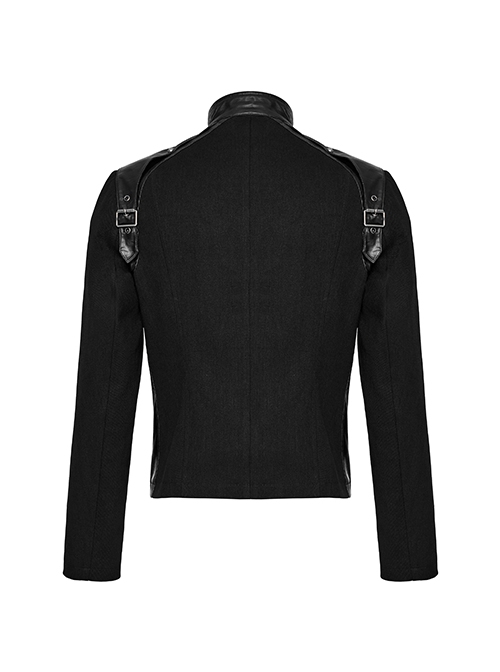 Personalized Black Non Elastic Twill Woven Splicing Taped Center Front Eyelet Strap With Japanese Button Punk Style Long Sleeved Zippered Jacket