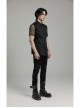 Black Twill Simple Front Strap Decoration With Diamond Mesh Short-Sleeved Punk Style Fitted Lapel Shirt