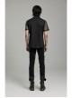Black Twill Simple Front Strap Decoration With Diamond Mesh Short-Sleeved Punk Style Fitted Lapel Shirt