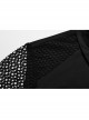 Black Twill Simple Front Strap Decoration With Diamond Mesh Short-Sleeved Punk Style Fitted Lapel Shirt