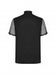 Black Twill Simple Front Strap Decoration With Diamond Mesh Short-Sleeved Punk Style Fitted Lapel Shirt