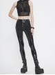Irregular Dark-Grain Spliced Bright Patent Leather Bucket Studs Black Punk Leggings Pants