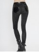 Irregular Dark-Grain Spliced Bright Patent Leather Bucket Studs Black Punk Leggings Pants