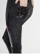 Irregular Dark-Grain Spliced Bright Patent Leather Bucket Studs Black Punk Leggings Pants