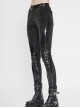 Irregular Dark-Grain Spliced Bright Patent Leather Bucket Studs Black Punk Leggings Pants