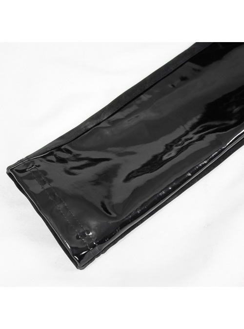 Irregular Dark-Grain Spliced Bright Patent Leather Bucket Studs Black Punk Leggings Pants