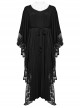 Black V Neck Stretch Knit With Lace Gothic Bat Silhouette Dress