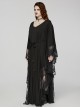 Black V Neck Stretch Knit With Lace Gothic Bat Silhouette Dress