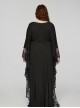Black V Neck Stretch Knit With Lace Gothic Bat Silhouette Dress
