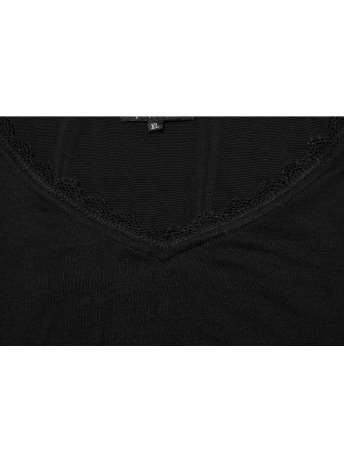 Black V Neck Stretch Knit With Lace Gothic Bat Silhouette Dress