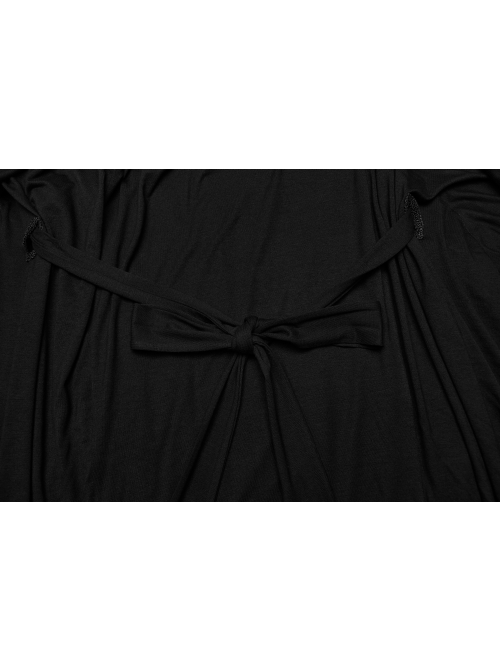 Black V Neck Stretch Knit With Lace Gothic Bat Silhouette Dress