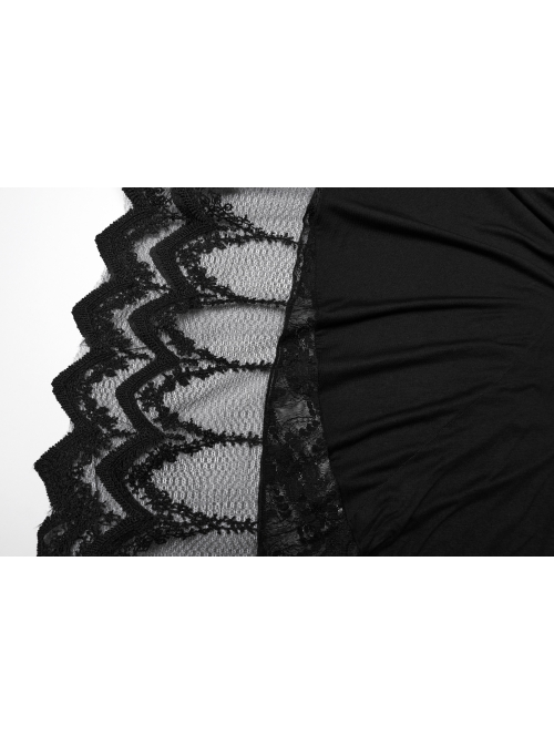 Black V Neck Stretch Knit With Lace Gothic Bat Silhouette Dress