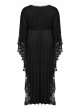 Black V Neck Stretch Knit With Lace Gothic Bat Silhouette Dress