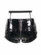 Patent Leather Splicing Elastic Mesh Rivet Chain Black Super Short Punk Pants