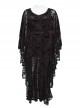 Black And Red V Neck Stretch Knit With Lace Gothic Bat Silhouette Dress