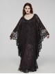 Black And Red V Neck Stretch Knit With Lace Gothic Bat Silhouette Dress