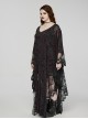 Black And Red V Neck Stretch Knit With Lace Gothic Bat Silhouette Dress