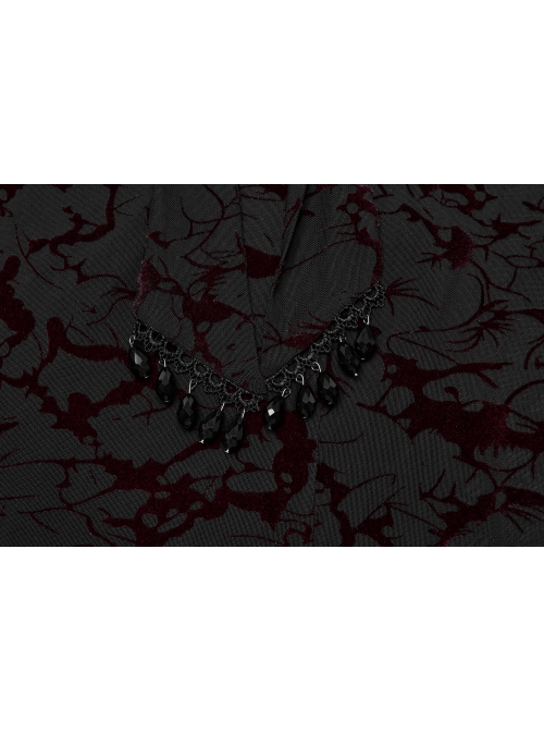Black And Red V Neck Stretch Knit With Lace Gothic Bat Silhouette Dress