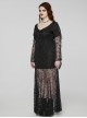 Sexy Lace Knitted Fabric With Pleated Front And Rivet Gothic Style Slit Long Sleeve Dress