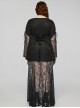 Sexy Lace Knitted Fabric With Pleated Front And Rivet Gothic Style Slit Long Sleeve Dress