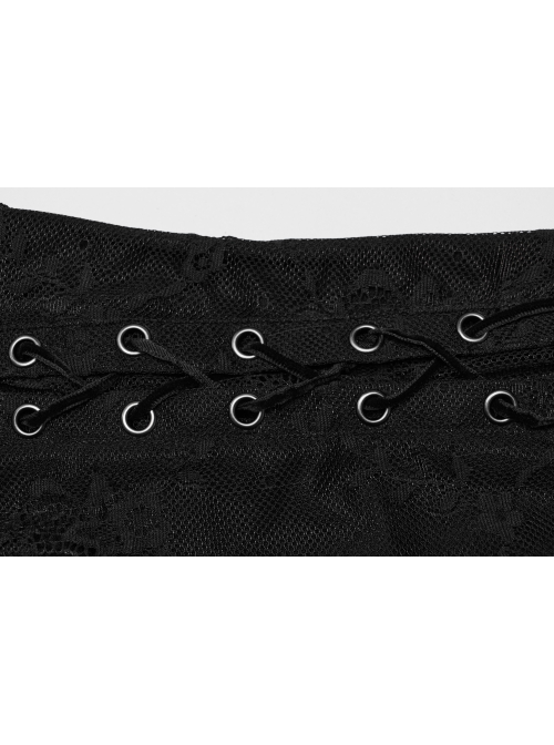 Sexy Lace Knitted Fabric With Pleated Front And Rivet Gothic Style Slit Long Sleeve Dress
