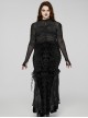 Gorgeous Black Embossed Velvet Stitching Layered Lace Front Eyelet String Decoration Gothic Style Fishtail Skirt