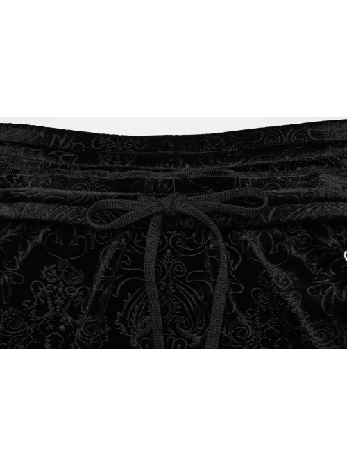 Gorgeous Black Embossed Velvet Stitching Layered Lace Front Eyelet String Decoration Gothic Style Fishtail Skirt