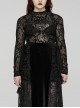 Black Elastic Flocked Mesh With See Through Print Gothic Style Sexy Long Sleeved T-Shirt