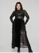 Black Elastic Flocked Mesh With See Through Print Gothic Style Sexy Long Sleeved T-Shirt