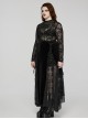 Black Elastic Flocked Mesh With See Through Print Gothic Style Sexy Long Sleeved T-Shirt