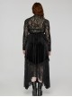 Black Elastic Flocked Mesh With See Through Print Gothic Style Sexy Long Sleeved T-Shirt
