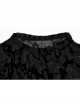 Black Elastic Flocked Mesh With See Through Print Gothic Style Sexy Long Sleeved T-Shirt