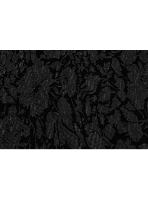 Black Elastic Flocked Mesh With See Through Print Gothic Style Sexy Long Sleeved T-Shirt