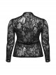 Black Elastic Flocked Mesh With See Through Print Gothic Style Sexy Long Sleeved T-Shirt