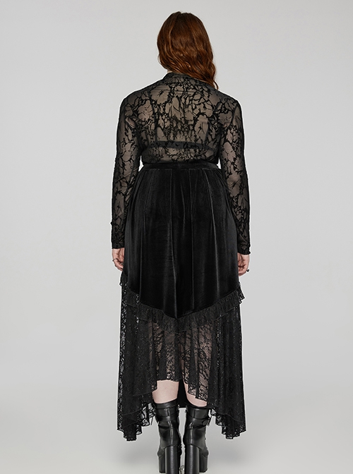 Women's Gothic Knitted Fabric and Lace Half Hip Side Pleats Designed Slim Sexy Long Skirt main image 1