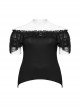 Black Stretch Knitted One Shoulder Collar With Ruffles And A Pendant On The Chest Gothic Style Simple T-Shirt
