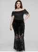 Black Stretch Knitted One Shoulder Collar With Ruffles And A Pendant On The Chest Gothic Style Simple T-Shirt