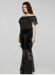 Black Stretch Knitted One Shoulder Collar With Ruffles And A Pendant On The Chest Gothic Style Simple T-Shirt