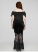 Black Stretch Knitted One Shoulder Collar With Ruffles And A Pendant On The Chest Gothic Style Simple T-Shirt