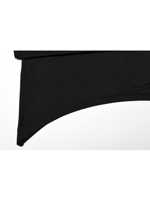 Black Stretch Knitted One Shoulder Collar With Ruffles And A Pendant On The Chest Gothic Style Simple T-Shirt