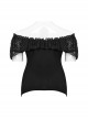 Black Stretch Knitted One Shoulder Collar With Ruffles And A Pendant On The Chest Gothic Style Simple T-Shirt