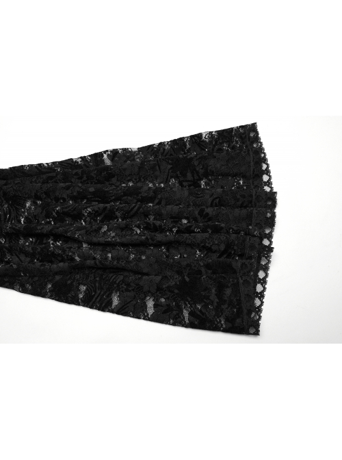 Sexy Black Stretch Velvet With Lace Front Feather Flower Decoration Gothic Style Flared Pants