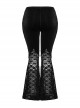 Sexy Black Stretch Velvet With Lace Front Feather Flower Decoration Gothic Style Flared Pants