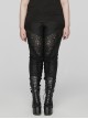 Black Stretch Woven Patchwork Lace Print Front Slant Pocket Gothic Style Trousers